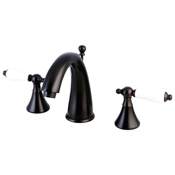Kingston Tulare KS2975PL - Naples Two-Handle 3-Hole Deck Mount Widespread Bathroom Faucet with Brass Pop-Up, Oil Rubbed Bronze