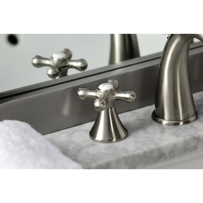 Kingston Tulare KS2978AX - Naples Two-Handle 3-Hole Deck Mount Widespread Bathroom Faucet with Brass Pop-Up, Brushed Nickel