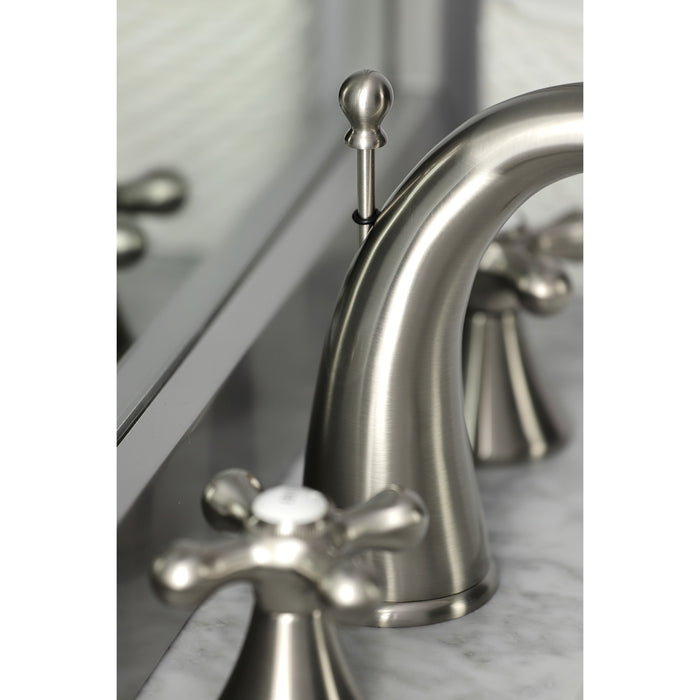 Kingston Tulare KS2978AX - Naples Two-Handle 3-Hole Deck Mount Widespread Bathroom Faucet with Brass Pop-Up, Brushed Nickel