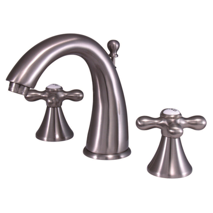 Kingston Tulare KS2978AX - Naples Two-Handle 3-Hole Deck Mount Widespread Bathroom Faucet with Brass Pop-Up, Brushed Nickel