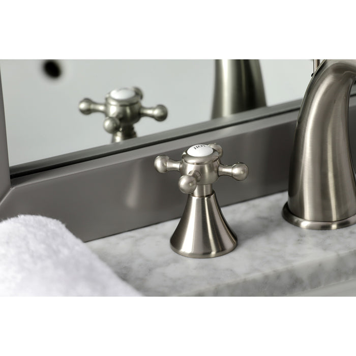 Kingston Tulare KS2978BX - English Country Two-Handle 3-Hole Deck Mount Widespread Bathroom Faucet with Brass Pop-Up, Brushed Nickel