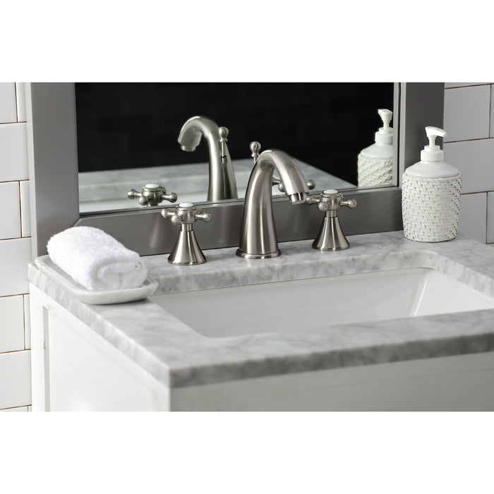 Kingston Tulare KS2978BX - English Country Two-Handle 3-Hole Deck Mount Widespread Bathroom Faucet with Brass Pop-Up, Brushed Nickel