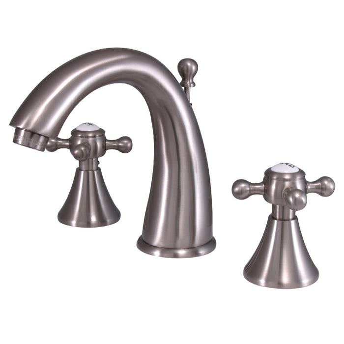 Kingston Tulare KS2978BX - English Country Two-Handle 3-Hole Deck Mount Widespread Bathroom Faucet with Brass Pop-Up, Brushed Nickel