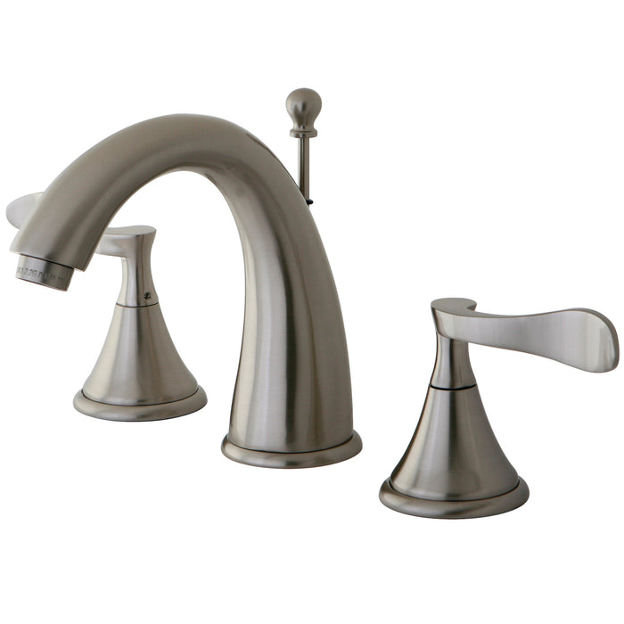 Kingston Tulare KS2978CFL - Century Two-Handle 3-Hole Deck Mount Widespread Bathroom Faucet with Brass Pop-Up, Brushed Nickel