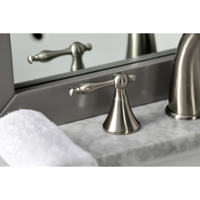 Kingston Tulare KS2978NL - Naples Two-Handle 3-Hole Deck Mount Widespread Bathroom Faucet with Brass Pop-Up, Brushed Nickel