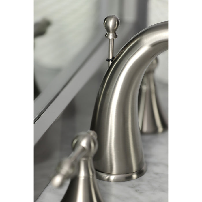 Kingston Tulare KS2978NL - Naples Two-Handle 3-Hole Deck Mount Widespread Bathroom Faucet with Brass Pop-Up, Brushed Nickel