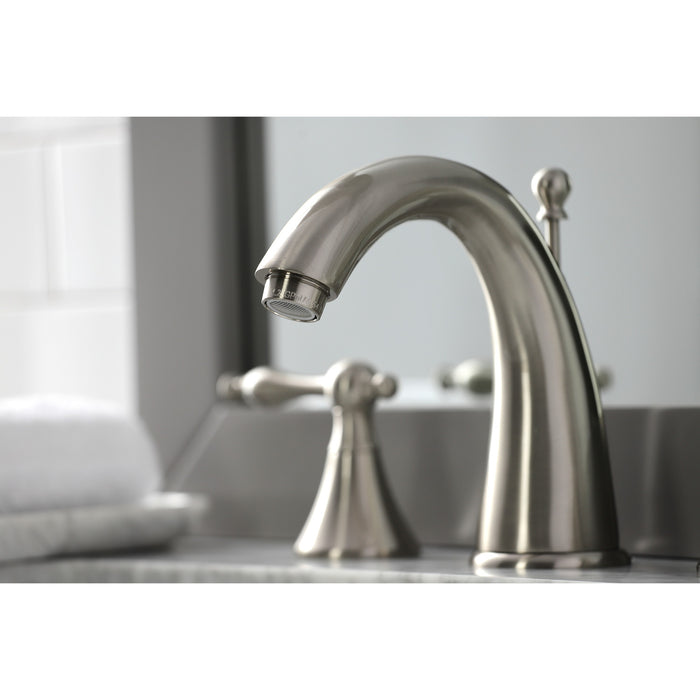 Kingston Tulare KS2978NL - Naples Two-Handle 3-Hole Deck Mount Widespread Bathroom Faucet with Brass Pop-Up, Brushed Nickel