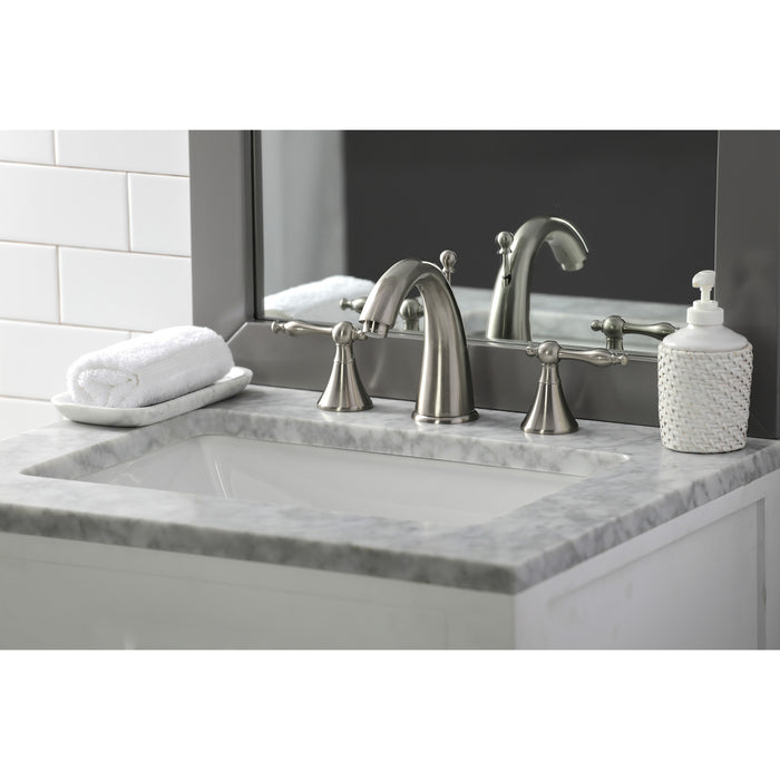 Kingston Tulare KS2978NL - Naples Two-Handle 3-Hole Deck Mount Widespread Bathroom Faucet with Brass Pop-Up, Brushed Nickel