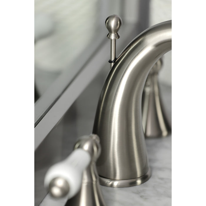 Kingston Tulare KS2978PL - Naples Two-Handle 3-Hole Deck Mount Widespread Bathroom Faucet with Brass Pop-Up, Brushed Nickel