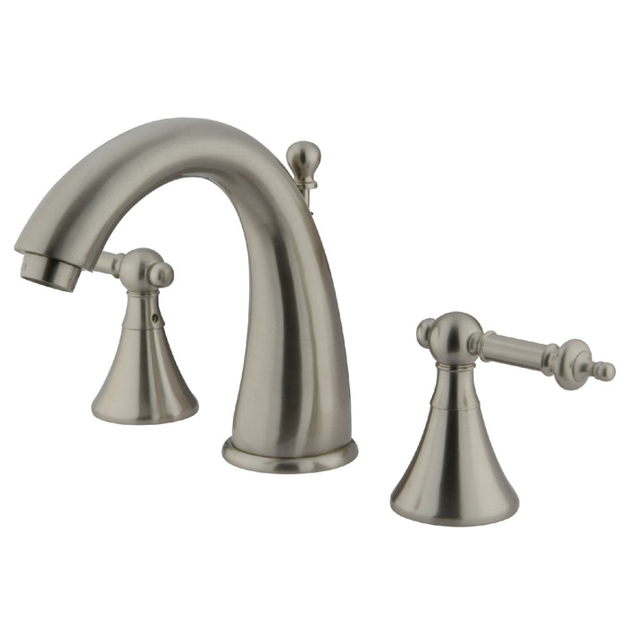 Kingston Tulare KS2978TL - Templeton Two-Handle 3-Hole Deck Mount Widespread Bathroom Faucet with Brass Pop-Up, Brushed Nickel