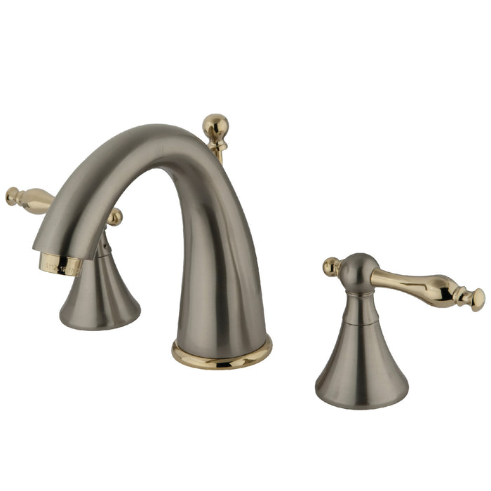 Kingston Tulare KS2979NL - Naples Two-Handle 3-Hole Deck Mount Widespread Bathroom Faucet with Brass Pop-Up, Brushed Nickel/Polished Brass