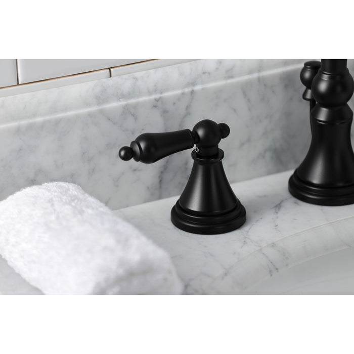 Kingston Tulare KS2980AL - Governor Two-Handle 3-Hole Deck Mount Widespread Bathroom Faucet with Brass Pop-Up, Matte Black