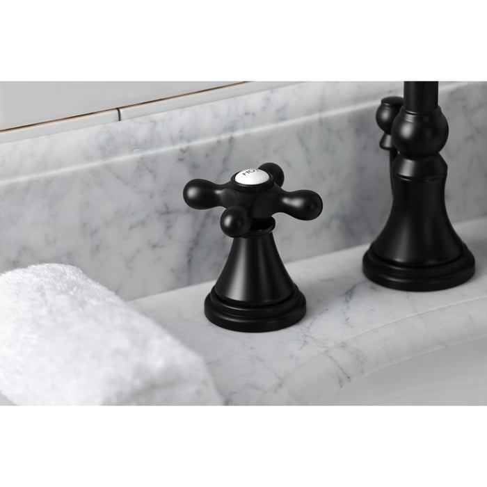 Kingston Tulare KS2980AX - Governor Two-Handle 3-Hole Deck Mount Widespread Bathroom Faucet with Brass Pop-Up, Matte Black