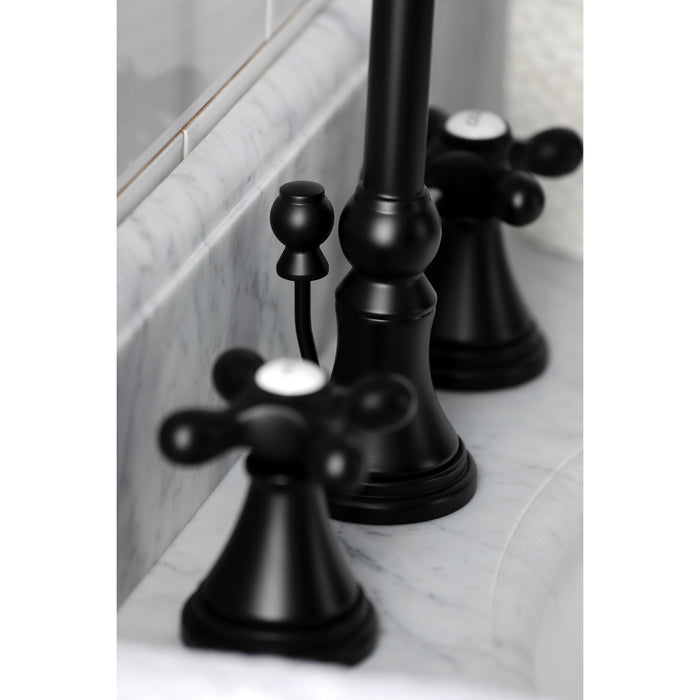 Kingston Tulare KS2980AX - Governor Two-Handle 3-Hole Deck Mount Widespread Bathroom Faucet with Brass Pop-Up, Matte Black