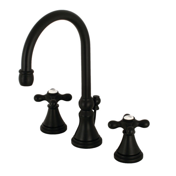 Kingston Tulare KS2980AX - Governor Two-Handle 3-Hole Deck Mount Widespread Bathroom Faucet with Brass Pop-Up, Matte Black