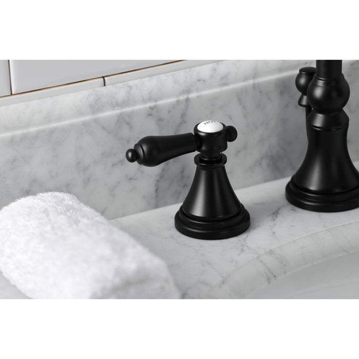 Kingston Tulare KS2980BAL - Heirloom Two-Handle 3-Hole Deck Mount Widespread Bathroom Faucet with Brass Pop-Up, Matte Black