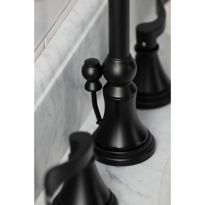 Kingston Tulare KS2980DFL - NuFrench Two-Handle 3-Hole Deck Mount Widespread Bathroom Faucet with Brass Pop-Up, Matte Black