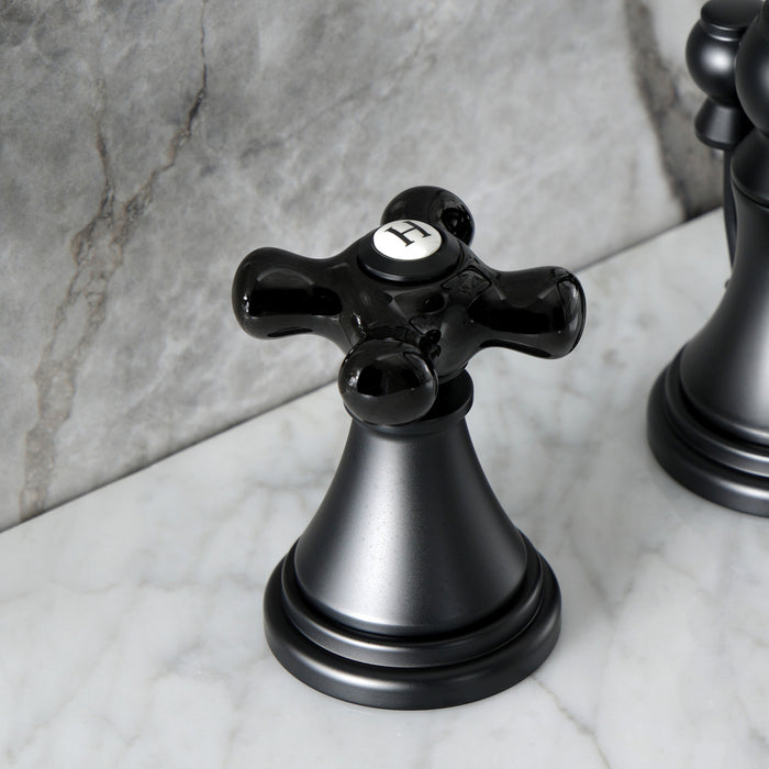 Kingston Tulare KS2980PKX - Duchess Two-Handle 3-Hole Deck Mount Widespread Bathroom Faucet with Brass Pop-Up, Matte Black