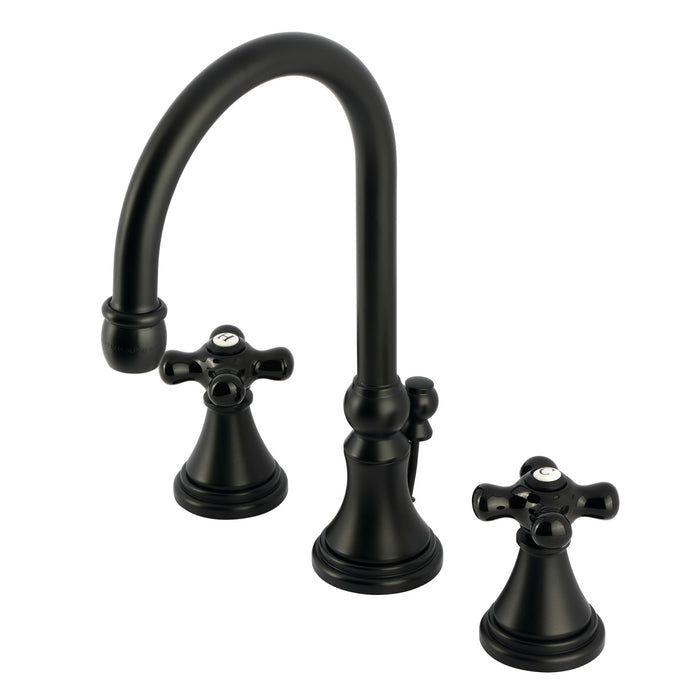 Kingston Tulare KS2980PKX - Duchess Two-Handle 3-Hole Deck Mount Widespread Bathroom Faucet with Brass Pop-Up, Matte Black