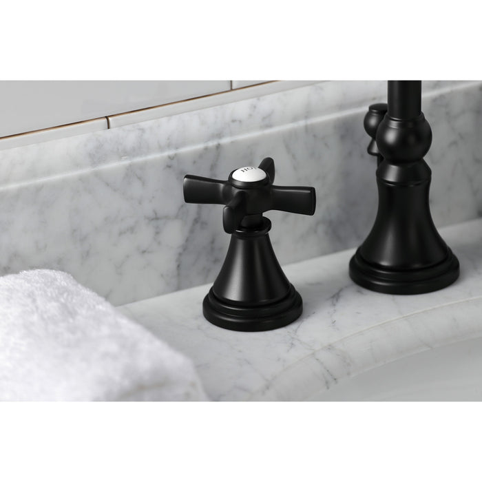 Kingston Tulare KS2980ZX - Millennium Two-Handle 3-Hole Deck Mount Widespread Bathroom Faucet with Brass Pop-Up, Matte Black