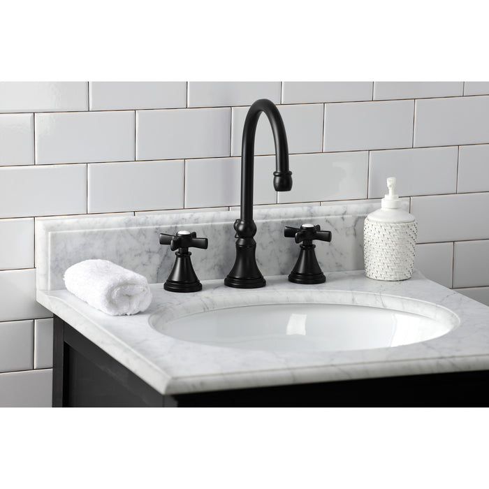 Kingston Tulare KS2980ZX - Millennium Two-Handle 3-Hole Deck Mount Widespread Bathroom Faucet with Brass Pop-Up, Matte Black