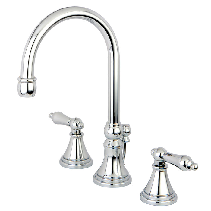 Kingston Tulare KS2981AL - Governor Two-Handle 3-Hole Deck Mount Widespread Bathroom Faucet with Brass Pop-Up, Polished Chrome