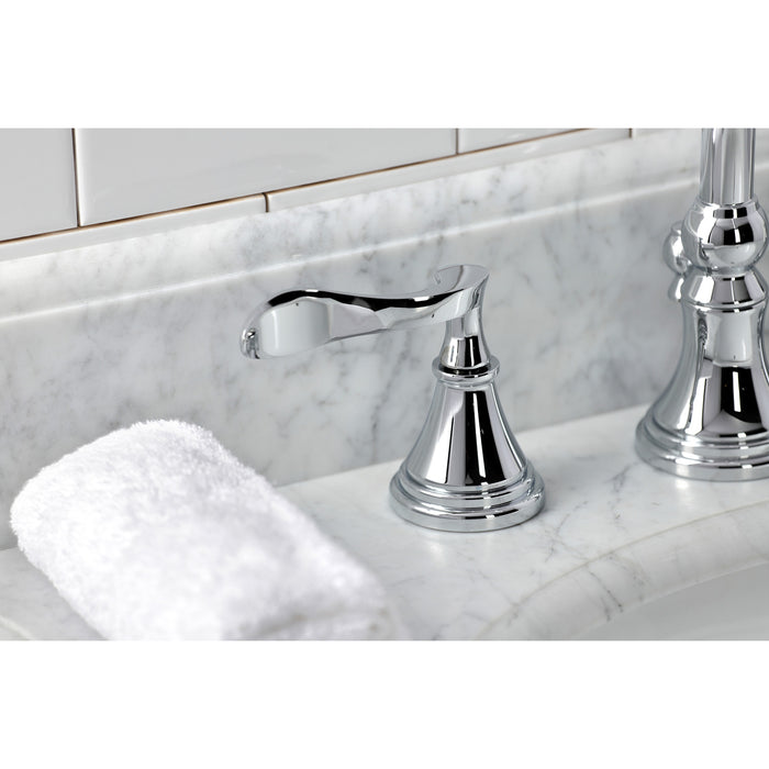 Kingston Tulare KS2981CFL - Century Two-Handle 3-Hole Deck Mount Widespread Bathroom Faucet with Brass Pop-Up, Polished Chrome