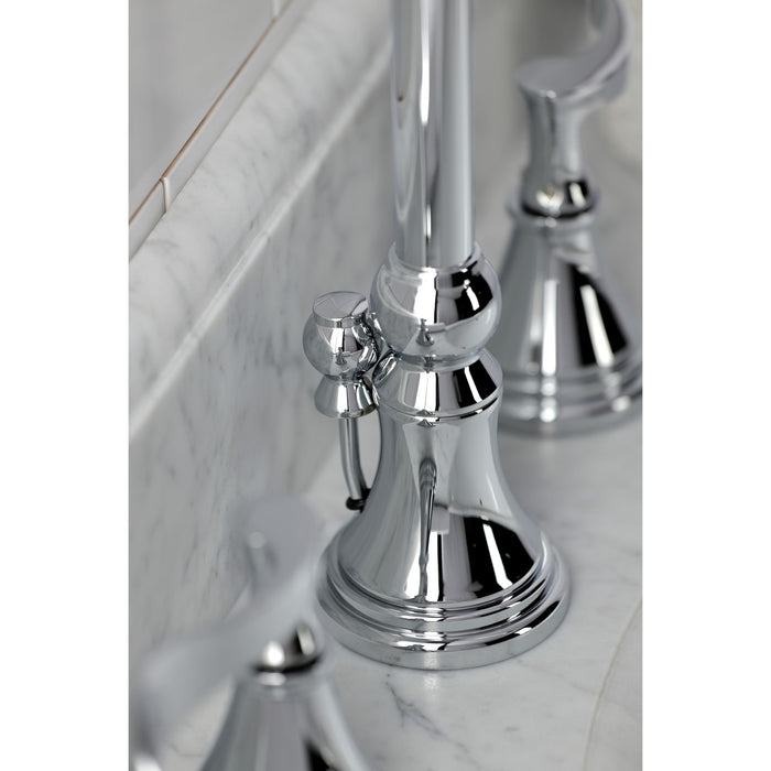 Kingston Tulare KS2981CFL - Century Two-Handle 3-Hole Deck Mount Widespread Bathroom Faucet with Brass Pop-Up, Polished Chrome