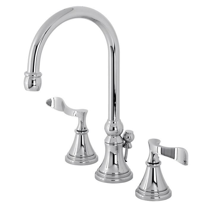 Kingston Tulare KS2981CFL - Century Two-Handle 3-Hole Deck Mount Widespread Bathroom Faucet with Brass Pop-Up, Polished Chrome