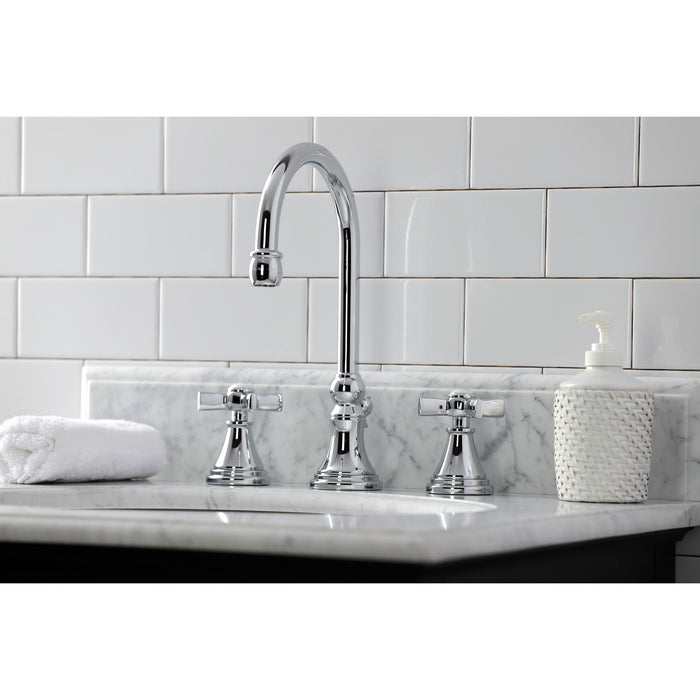 Kingston Tulare KS2981ZX - Millennium Two-Handle 3-Hole Deck Mount Widespread Bathroom Faucet with Brass Pop-Up, Polished Chrome