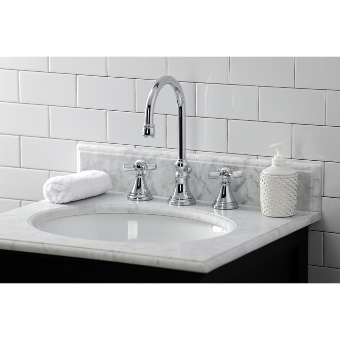 Kingston Tulare KS2981ZX - Millennium Two-Handle 3-Hole Deck Mount Widespread Bathroom Faucet with Brass Pop-Up, Polished Chrome