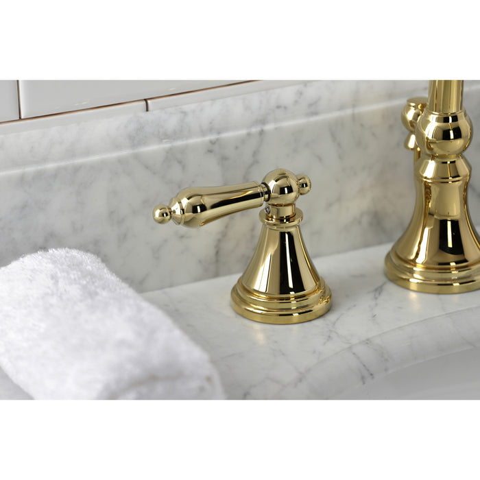 Kingston Tulare KS2982AL - Governor Two-Handle 3-Hole Deck Mount Widespread Bathroom Faucet with Brass Pop-Up, Polished Brass