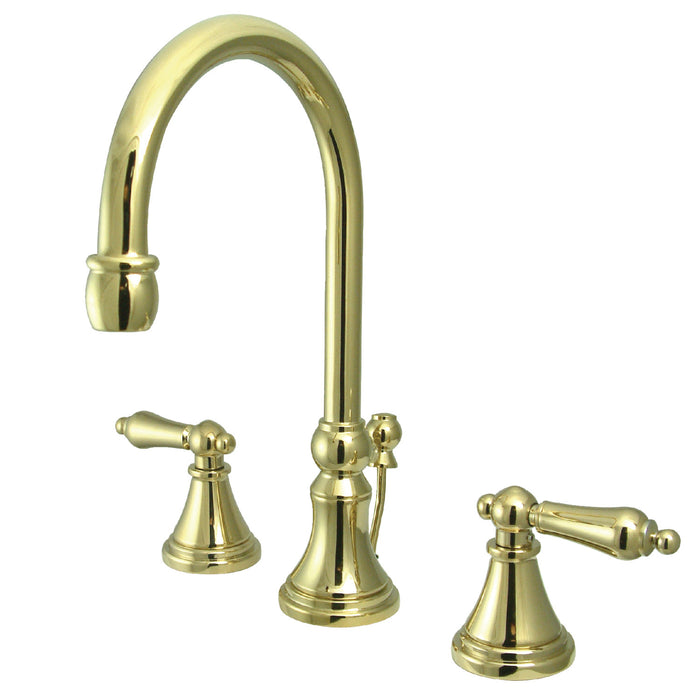 Kingston Tulare KS2982AL - Governor Two-Handle 3-Hole Deck Mount Widespread Bathroom Faucet with Brass Pop-Up, Polished Brass