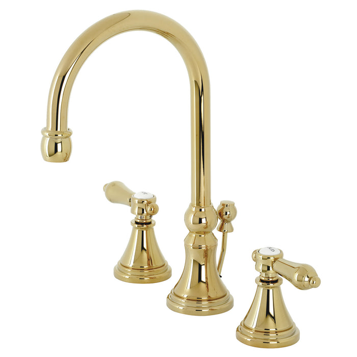 Kingston Tulare KS2982BAL - Heirloom Two-Handle 3-Hole Deck Mount Widespread Bathroom Faucet with Brass Pop-Up, Polished Brass