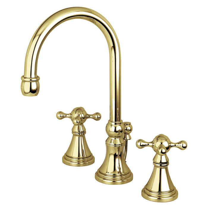 Kingston Tulare KS2982KX - Governor Two-Handle 3-Hole Deck Mount Widespread Bathroom Faucet with Brass Pop-Up, Polished Brass