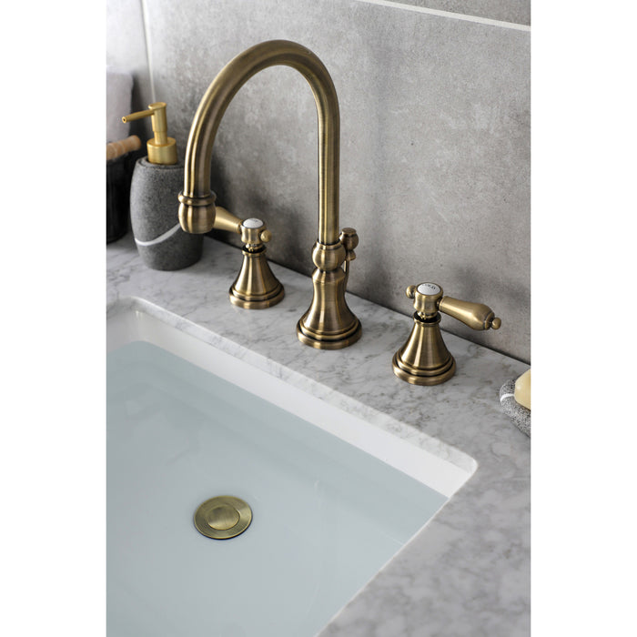 Kingston Tulare KS2983BAL - Heirloom Two-Handle 3-Hole Deck Mount Widespread Bathroom Faucet with Brass Pop-Up, Antique Brass