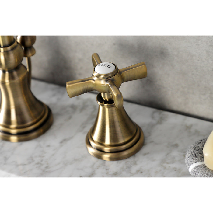 Kingston Tulare KS2983ZX - Millennium Two-Handle 3-Hole Deck Mount Widespread Bathroom Faucet with Brass Pop-Up, Antique Brass