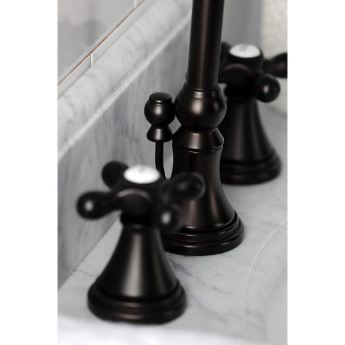 Kingston Tulare KS2985AX - Governor Two-Handle 3-Hole Deck Mount Widespread Bathroom Faucet with Brass Pop-Up, Oil Rubbed Bronze