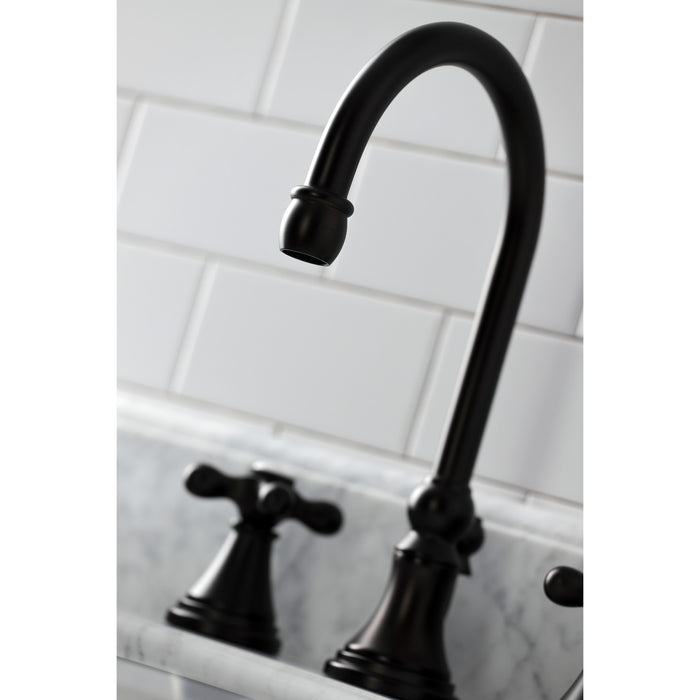 Kingston Tulare KS2985AX - Governor Two-Handle 3-Hole Deck Mount Widespread Bathroom Faucet with Brass Pop-Up, Oil Rubbed Bronze