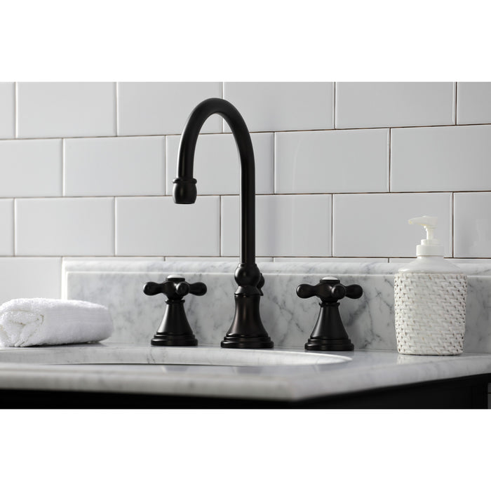Kingston Tulare KS2985AX - Governor Two-Handle 3-Hole Deck Mount Widespread Bathroom Faucet with Brass Pop-Up, Oil Rubbed Bronze