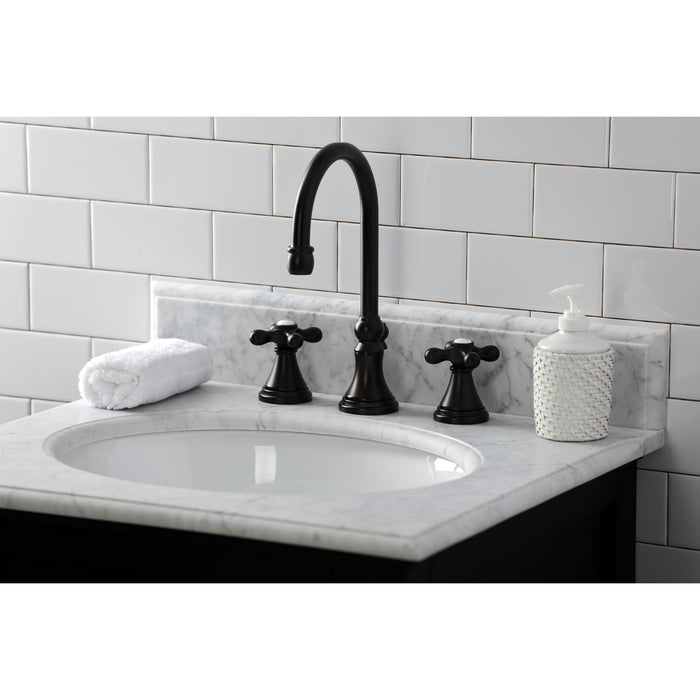 Kingston Tulare KS2985AX - Governor Two-Handle 3-Hole Deck Mount Widespread Bathroom Faucet with Brass Pop-Up, Oil Rubbed Bronze