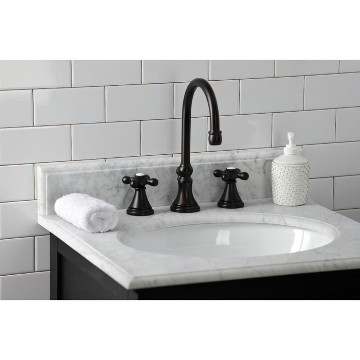 Kingston Tulare KS2985AX - Governor Two-Handle 3-Hole Deck Mount Widespread Bathroom Faucet with Brass Pop-Up, Oil Rubbed Bronze