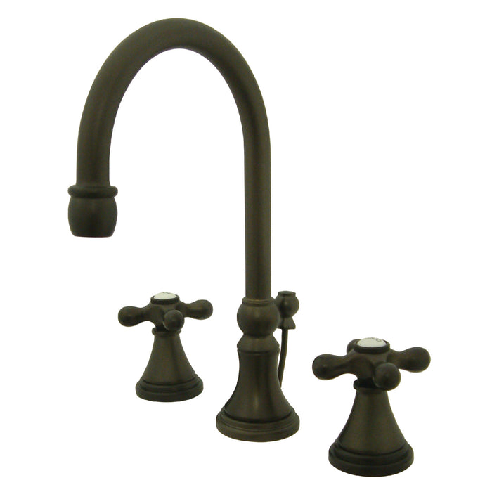 Kingston Tulare KS2985AX - Governor Two-Handle 3-Hole Deck Mount Widespread Bathroom Faucet with Brass Pop-Up, Oil Rubbed Bronze
