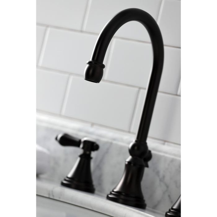 Kingston Tulare KS2985BAL - Heirloom Two-Handle 3-Hole Deck Mount Widespread Bathroom Faucet with Brass Pop-Up, Oil Rubbed Bronze