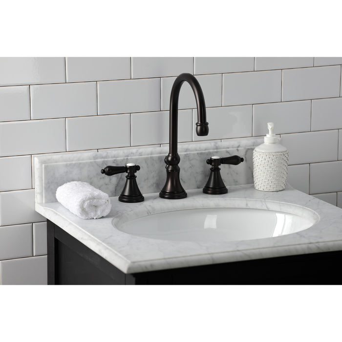 Kingston Tulare KS2985BAL - Heirloom Two-Handle 3-Hole Deck Mount Widespread Bathroom Faucet with Brass Pop-Up, Oil Rubbed Bronze