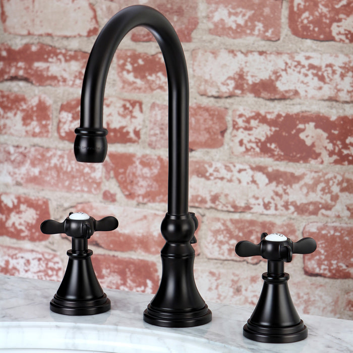 Kingston Tulare KS2985BEX - Essex Two-Handle 3-Hole Deck Mount Widespread Bathroom Faucet with Brass Pop-Up, Oil Rubbed Bronze