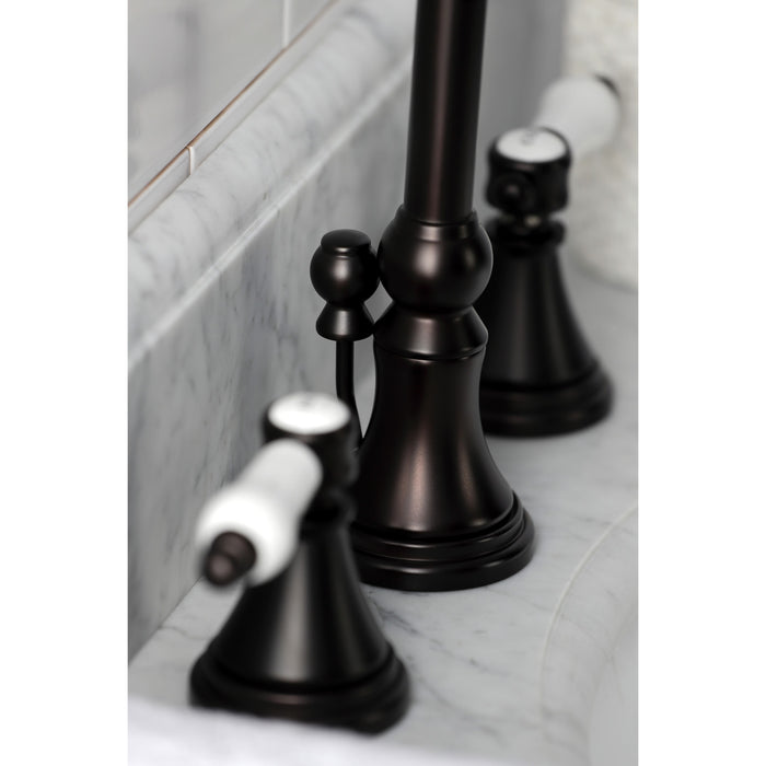 Kingston Tulare KS2985BPL - Bel-Air Two-Handle 3-Hole Deck Mount Widespread Bathroom Faucet with Brass Pop-Up, Oil Rubbed Bronze