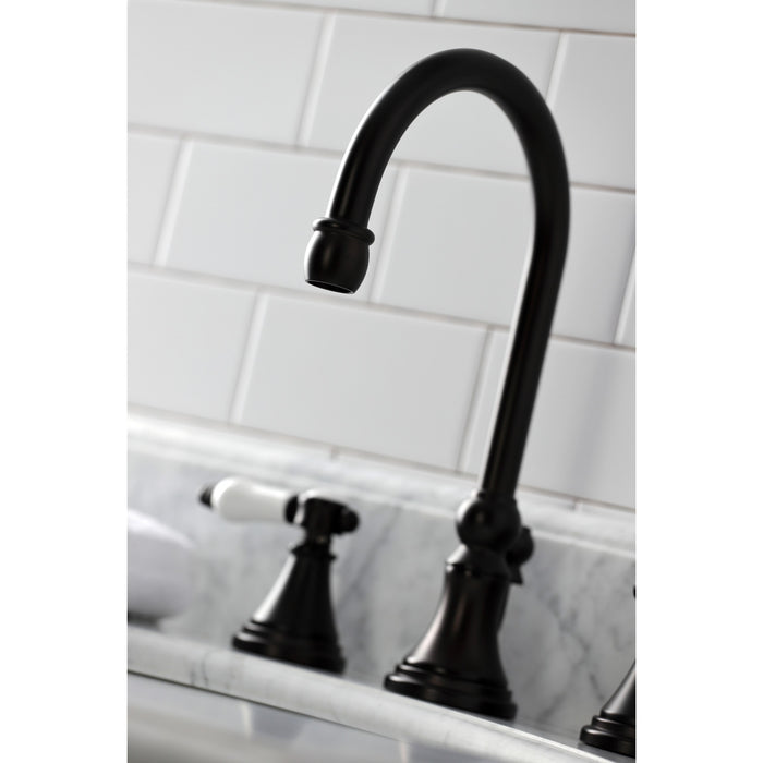 Kingston Tulare KS2985BPL - Bel-Air Two-Handle 3-Hole Deck Mount Widespread Bathroom Faucet with Brass Pop-Up, Oil Rubbed Bronze