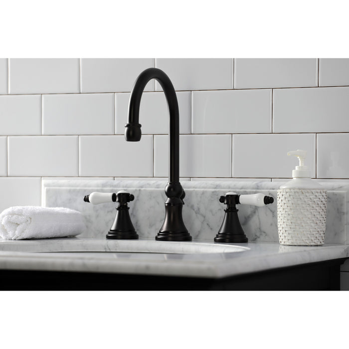 Kingston Tulare KS2985BPL - Bel-Air Two-Handle 3-Hole Deck Mount Widespread Bathroom Faucet with Brass Pop-Up, Oil Rubbed Bronze