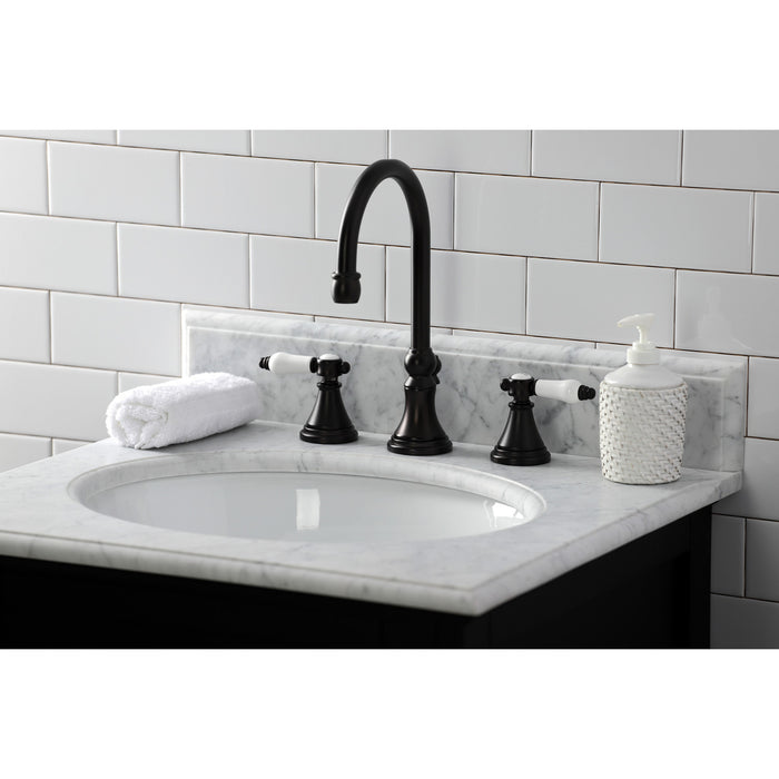 Kingston Tulare KS2985BPL - Bel-Air Two-Handle 3-Hole Deck Mount Widespread Bathroom Faucet with Brass Pop-Up, Oil Rubbed Bronze